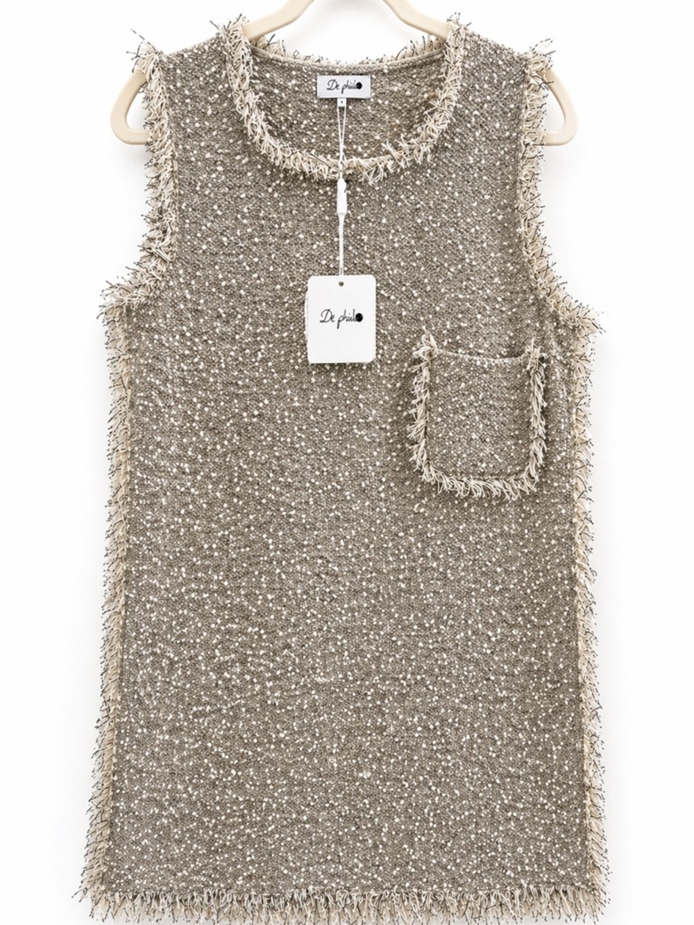 De Pilato Metallic Tweed Shift Dress in Taupe